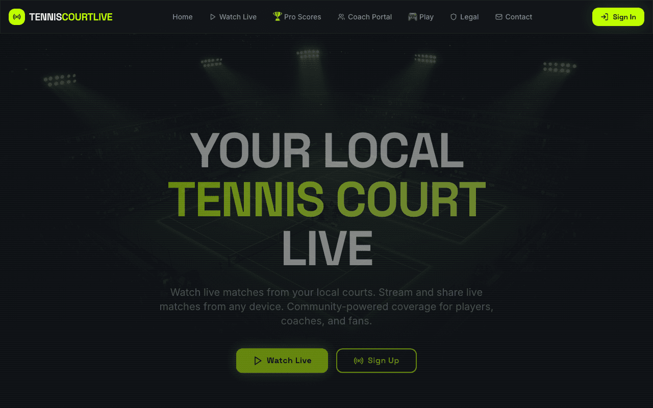 Tennis Court Live — Live Streaming Platform website built by GladiTel